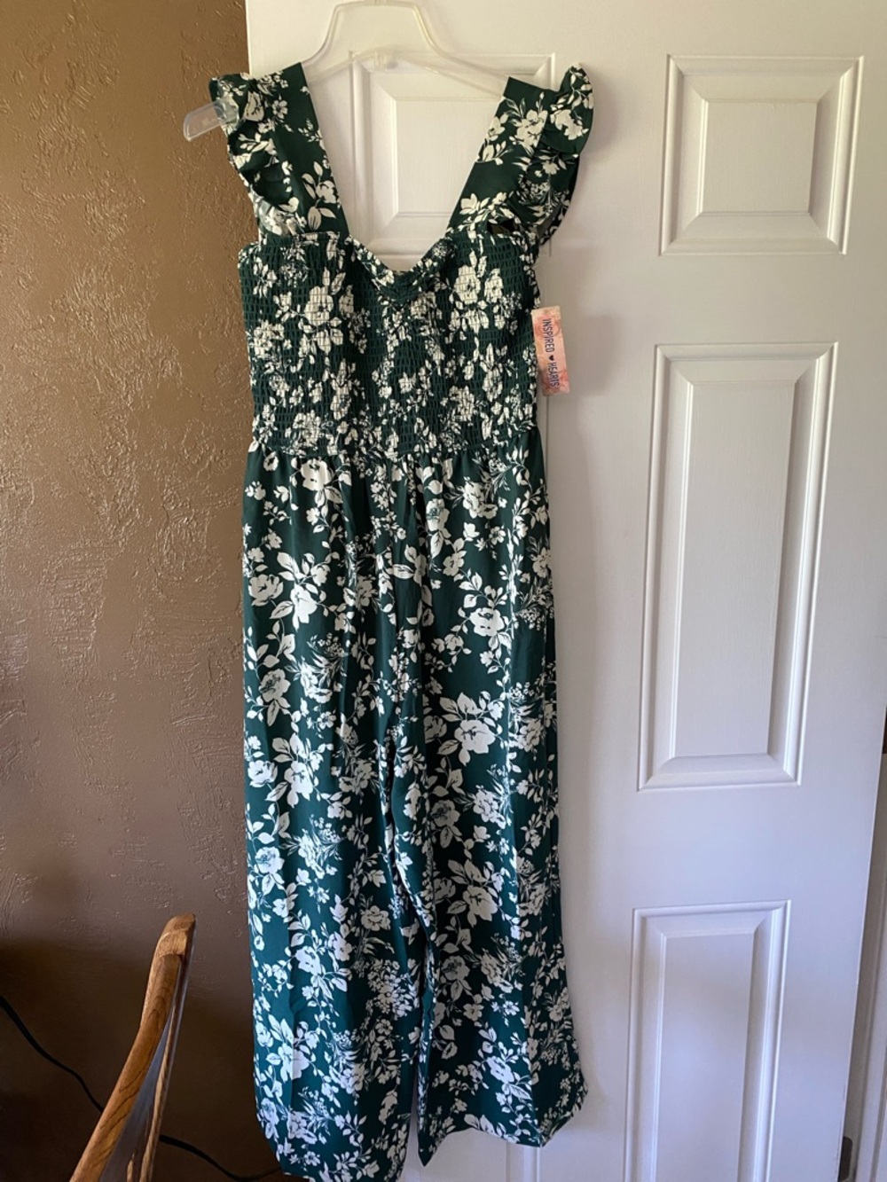 Inspired Hearts Green Floral Smocked Jumpsuit NWT